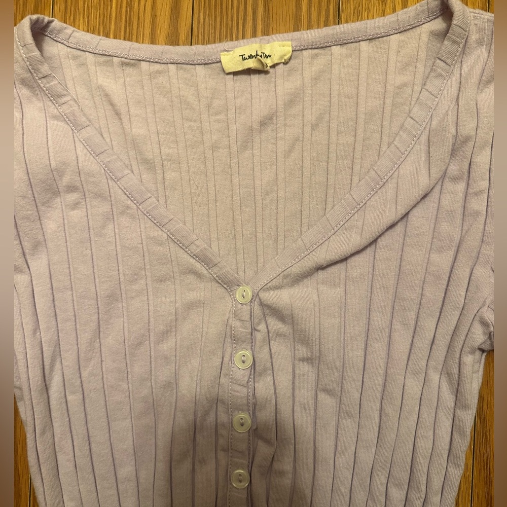 Women's Long Sleeve Ribbed Button-Front Top - Light Lilac - Picture 4 of 4